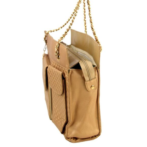 LRG Evan-Picone QUILTED GOLD FAUX LEATHER ORGANIZER CHAIN SHOULDER BAG HANDBAG - Picture 6 of 16